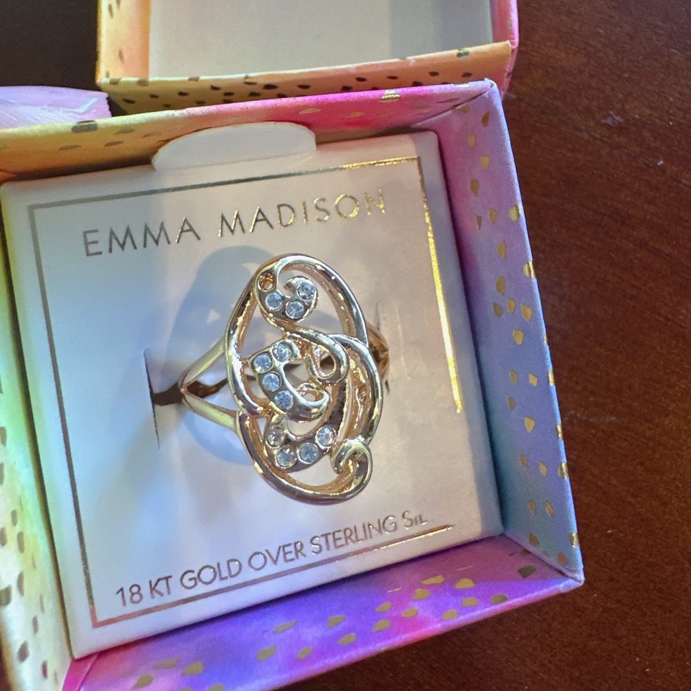 Emma Madison 18kt gold over sterling silver crystal diamonds irregular Ring Sz 8